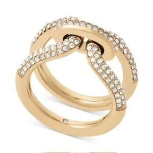 Michael Kors Gold Tone Knot link Pave Crystal Details in size 8